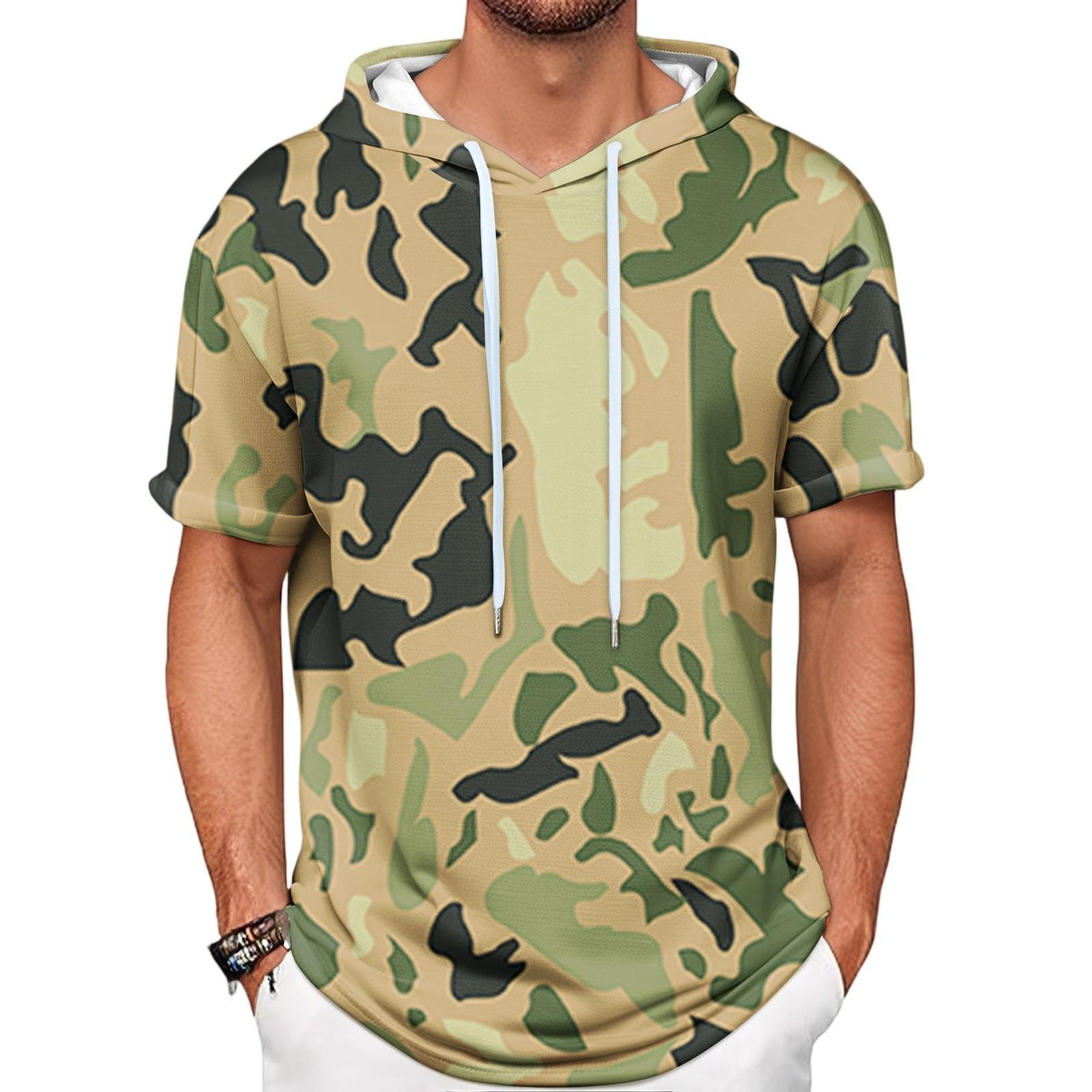 

Gradient Print Men s Shirt Hooded Short-sleeved Hooded Spring And Summer Casual Daily Wear XL