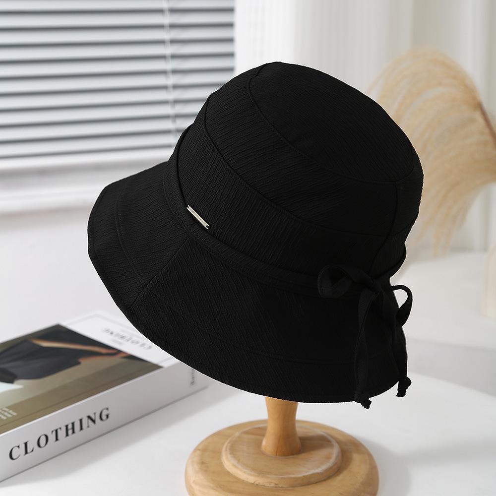 Women's Bucket Hat Foldable Fisherman Cap Korean Style Bow Plaid Spring Summer Sunshade Retro Fashion Cloth Simple Lady Hat New