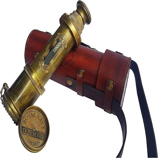 Alamă Nautic - Telescop Funcțional | Fabricat din Alamă | Optică din Sticlă și Telescop pentru Copii cu Mărire Mare | Finisaj Camuflaj | 18in Lungime