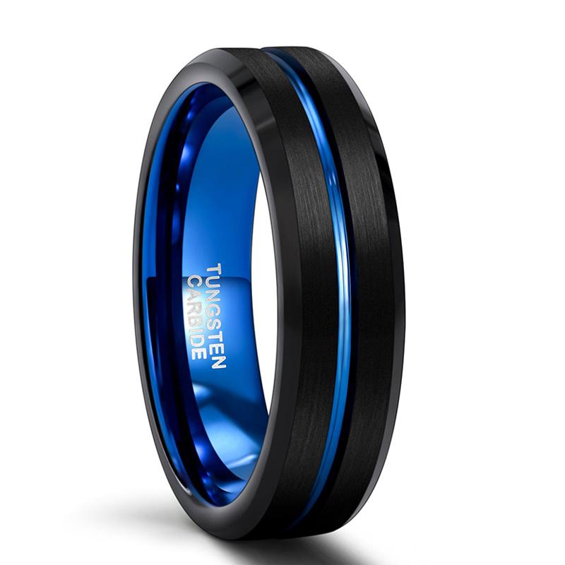 TIGRADE 6/8/10mm Blau&Schwarz Herren Hartmetallring Blau Linien Design Für Damen Eheringe Verlobungsringe Mode Größe 6 -17