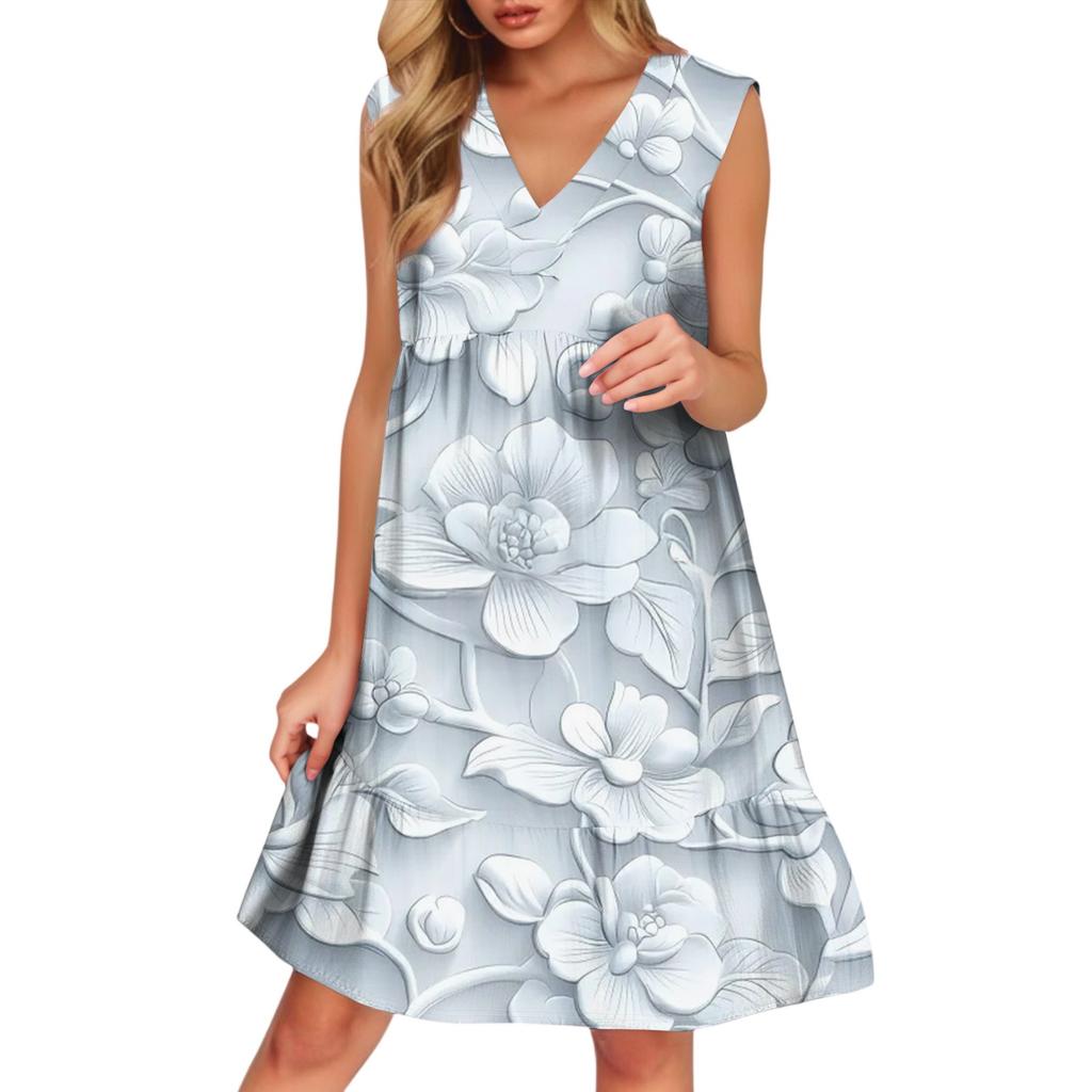 Women's Casual Fashion Breathable V-neck Vest With Pockets Floral Holiday Dress