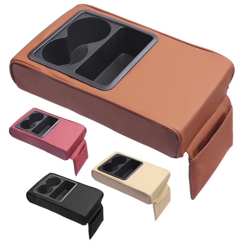 Car Armrest Cushion With 2 Cup Holder Storage Pockets Auto Center Console Arm Rest Heightening Pad Covers Armrest Protector