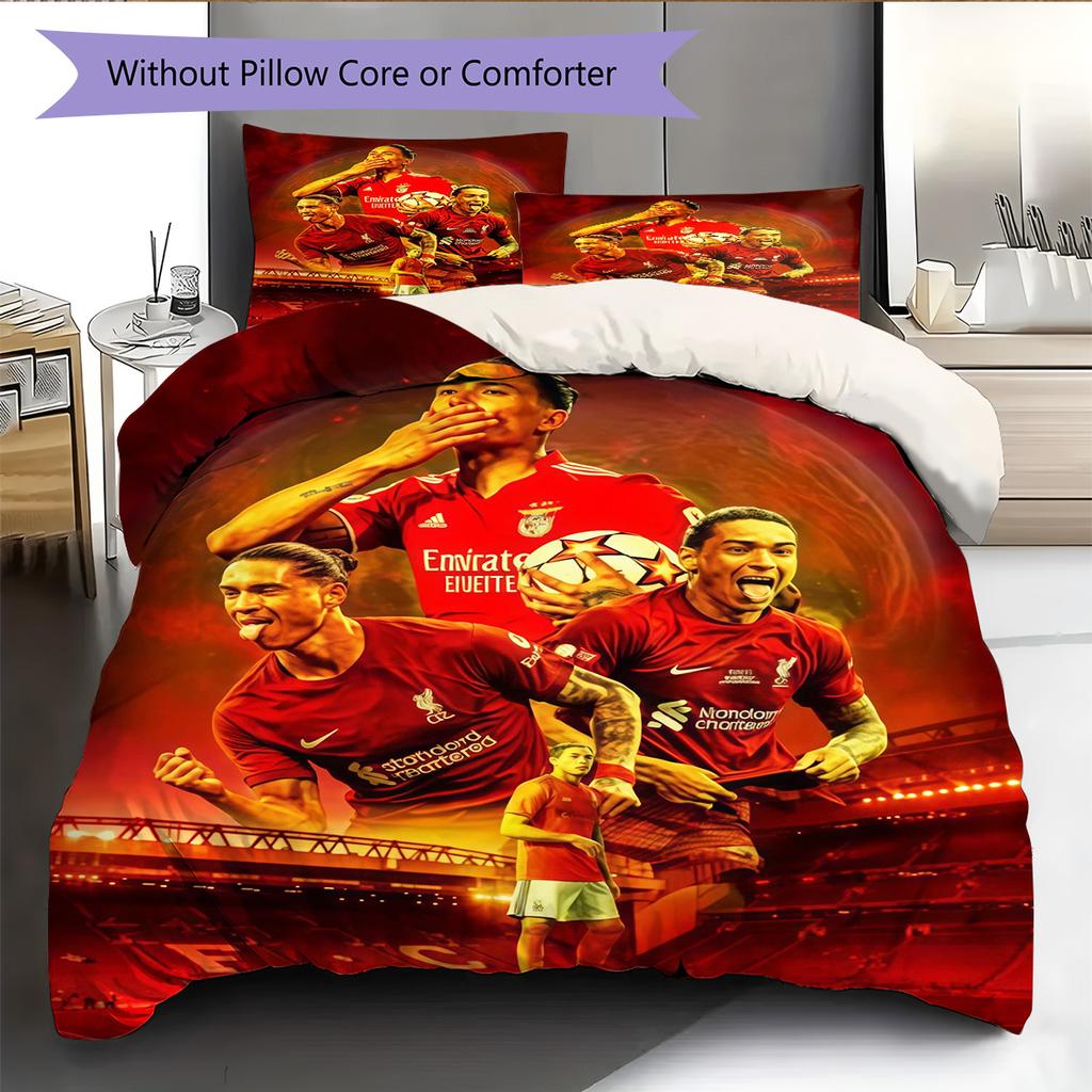 Arsenal F.C Pattern Bedding Quilt Set Quilt Cover Pillowcase Home Decoration Birthday Gift (1 * duvet cover + 2 * pillowcase, without core)