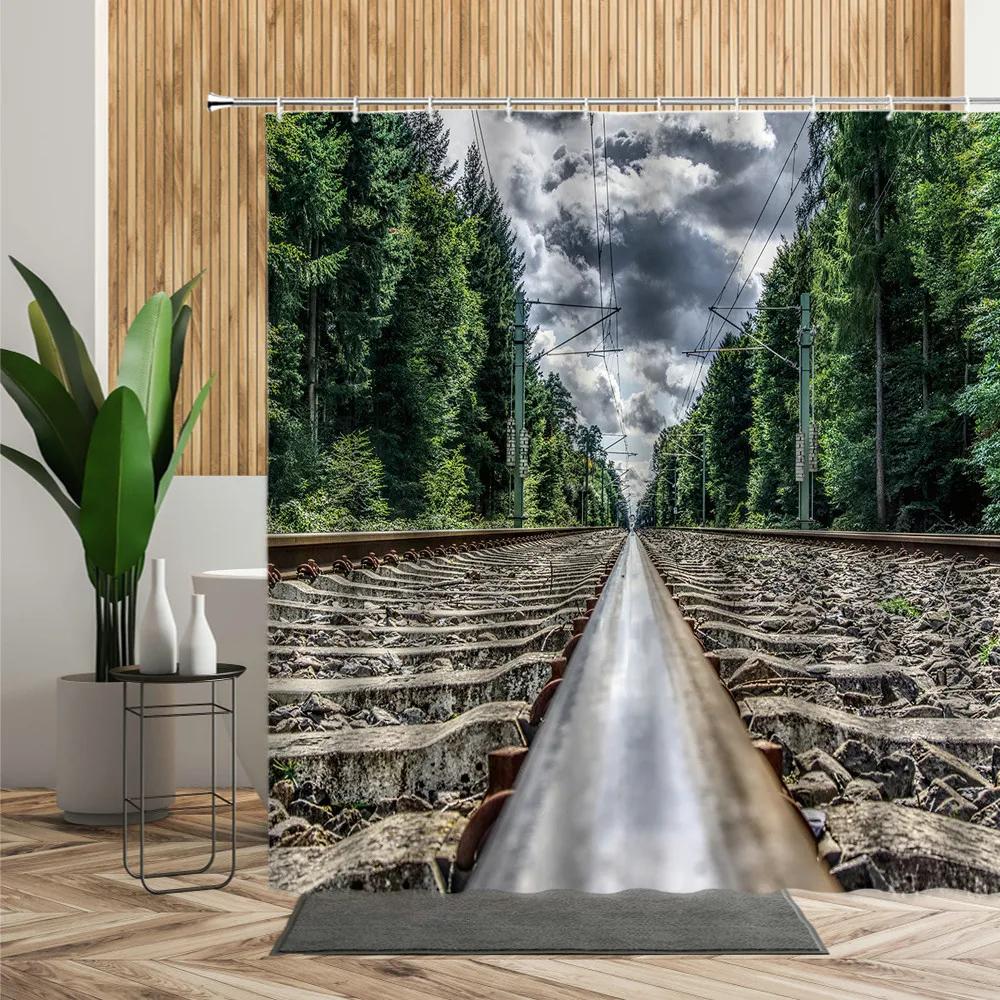 

Vintage Steam Train Shower Curtain Industrial Style Modern Decor Bathroom Curtain Waterproof Fabric Bathtub Screen With Hooks W60H190(CM)-1 Pcs