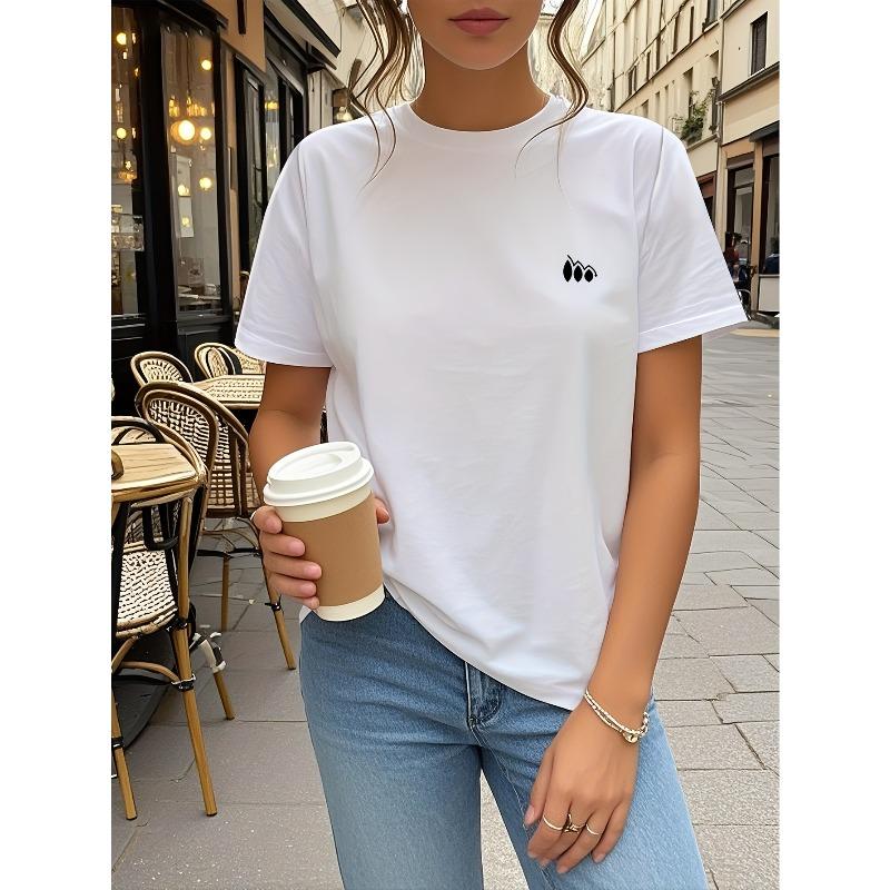 

European sizesBasic Short-Sleeve Summer Top for Women Featuring a Casual White T-Shirt with a Small Graphic 4XL білий