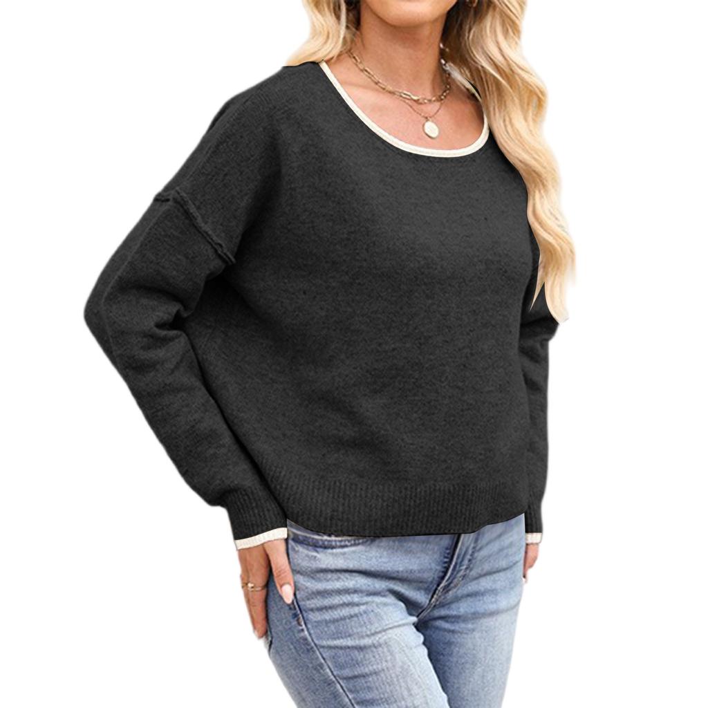 Women's Fashion Casual Round Neck Colorblock Loose All-match Pullover Sweater Top