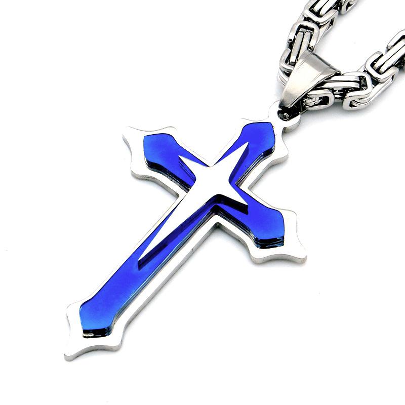 Pingente de Cruz de Aço Inoxidável Cruz de Três Camadas Vintage Novo Colar Cubano