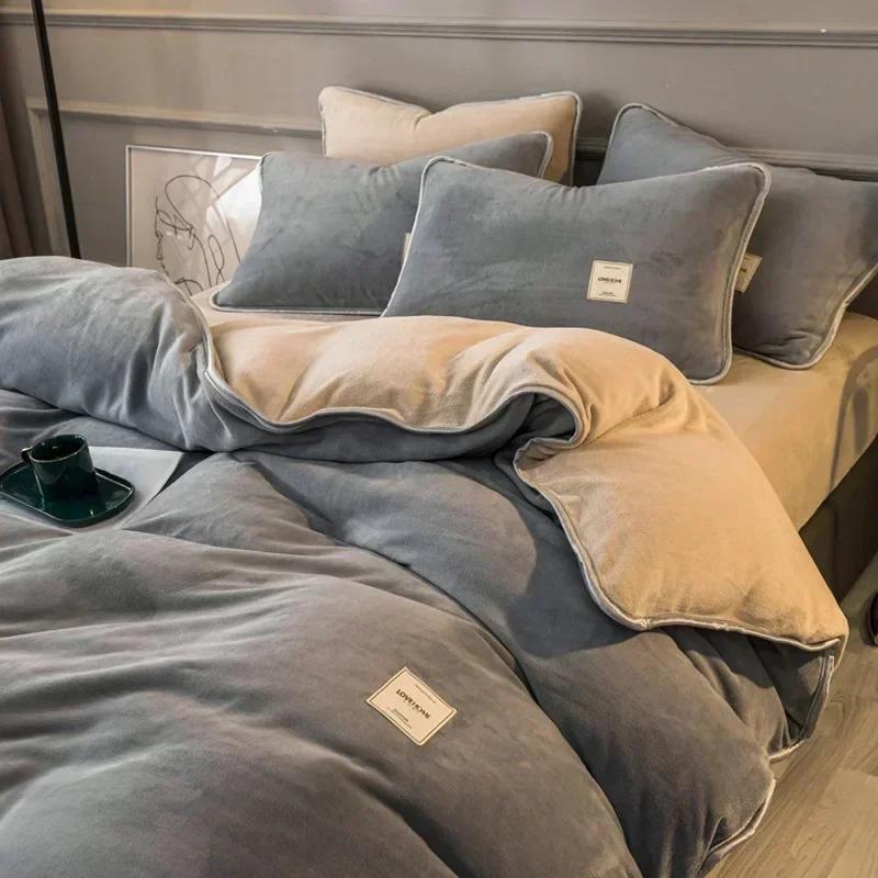 New Winter Coral Velvet Warm Sheets Soft Plush Pillowcases Flannel Sheets Bedding for Home Use