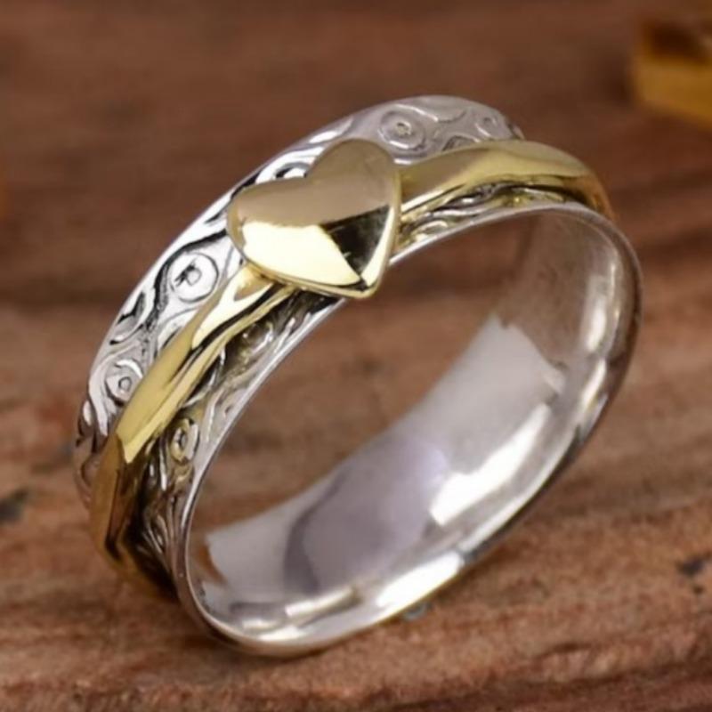Hand Hammered Heart Pattern Minimalist Silvery Plated Ring Promise Narrow Band Ring For Women Banquet Wedding Jewelry