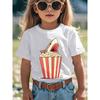 European Sizes Boys' Funny Great White Shark Eating Popcorn Graphic T-Shirt - Movie Night Theme Casual Short Sleeve Round Neck Tee with Cartoon Design