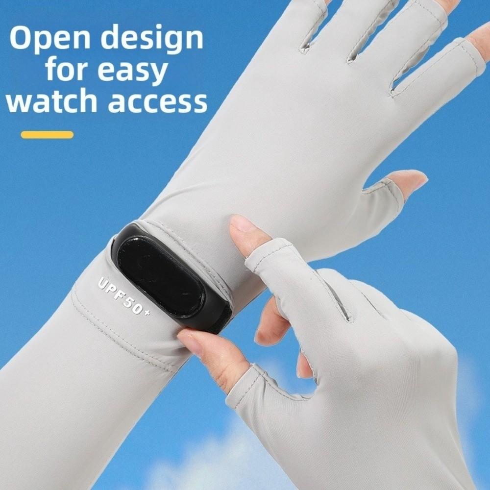 Solid Color Ice Silk Arm Sleeve Sun Protection Summer Arm Cover Women's Gloves Long Sleeve Men