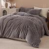 Winter Thick Warm Luxury Solid Striped Milk Fleece Bedding Set