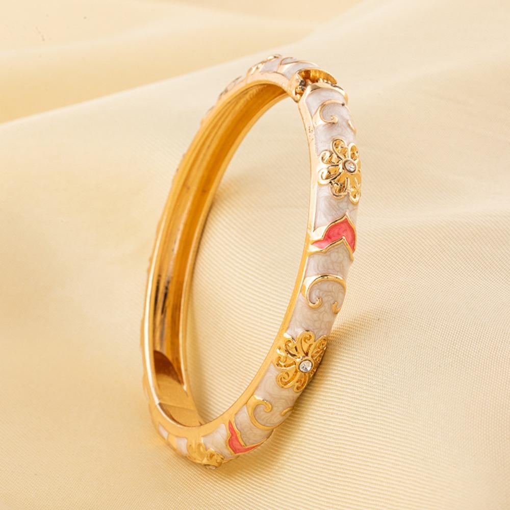 New Colorful Bangle Bracelet Gold Plated Chinese Style Enamel Flower Bracelet Elegant Handmade Cuff Bracelet Women