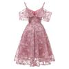 Bright Deer Women Cold Shoulder Bridesmaid Dress Floral Crochet Lace Ruffle Cami Strap Midi Dress for Wedding Evening Formal Party Cocktail Occasions
