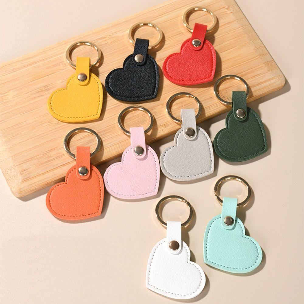 Car Key Holder Leather Heart Keyring Simple Colorful Pendant Classic Heart Shape Keychain  Unisex