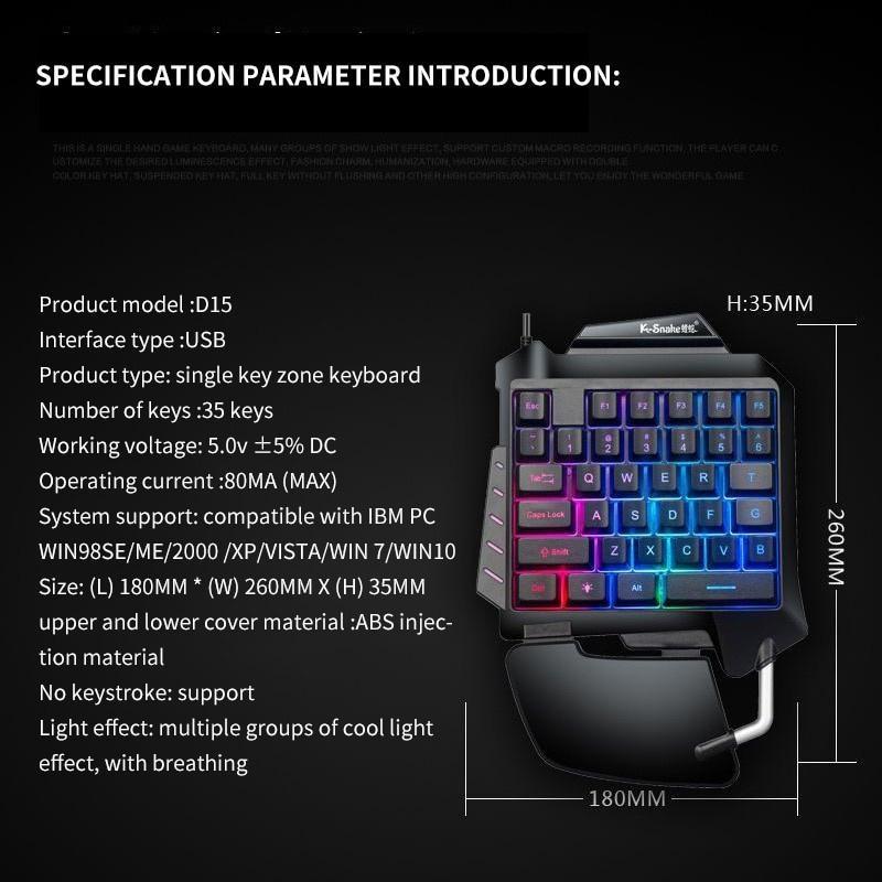Gaming-Tastatur, Einhand-LED-Hintergrundbeleuchtung, tragbarer Mini-Gaming-Keypad, Game-Controller