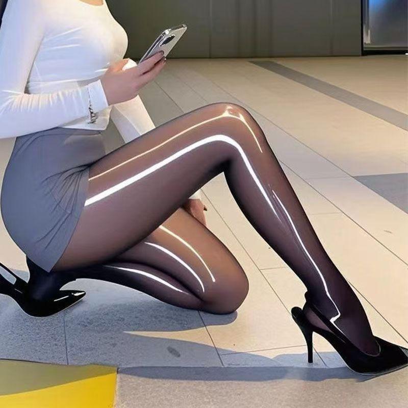 Dámské lesklé reflexní silonové punčochové kalhoty s vysokým pasem - Ultra tenké 8D s infuzí koňského oleje