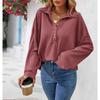 Plus Size Women's New Autumn Lapel Button Solid Color Long Sleeved Top