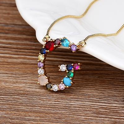 Nidin High Quality Wholesale 26 Letters Multi-color Zircon Necklace Copper Pendant Women Girl Fine Party Jewelry Family Gifts