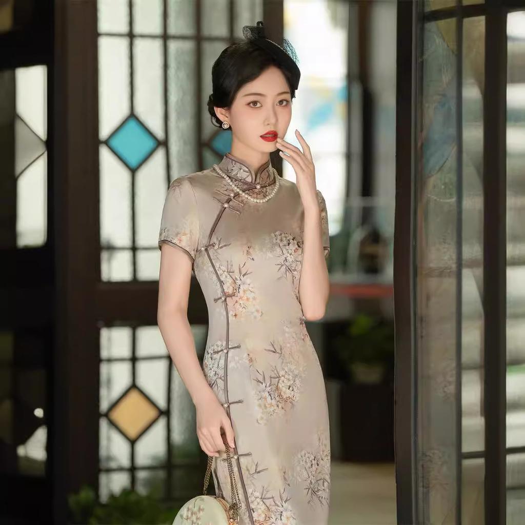 High-end silk cheongsam summer 1011 new retro improved new Chinese style mulberry silk dress women's long