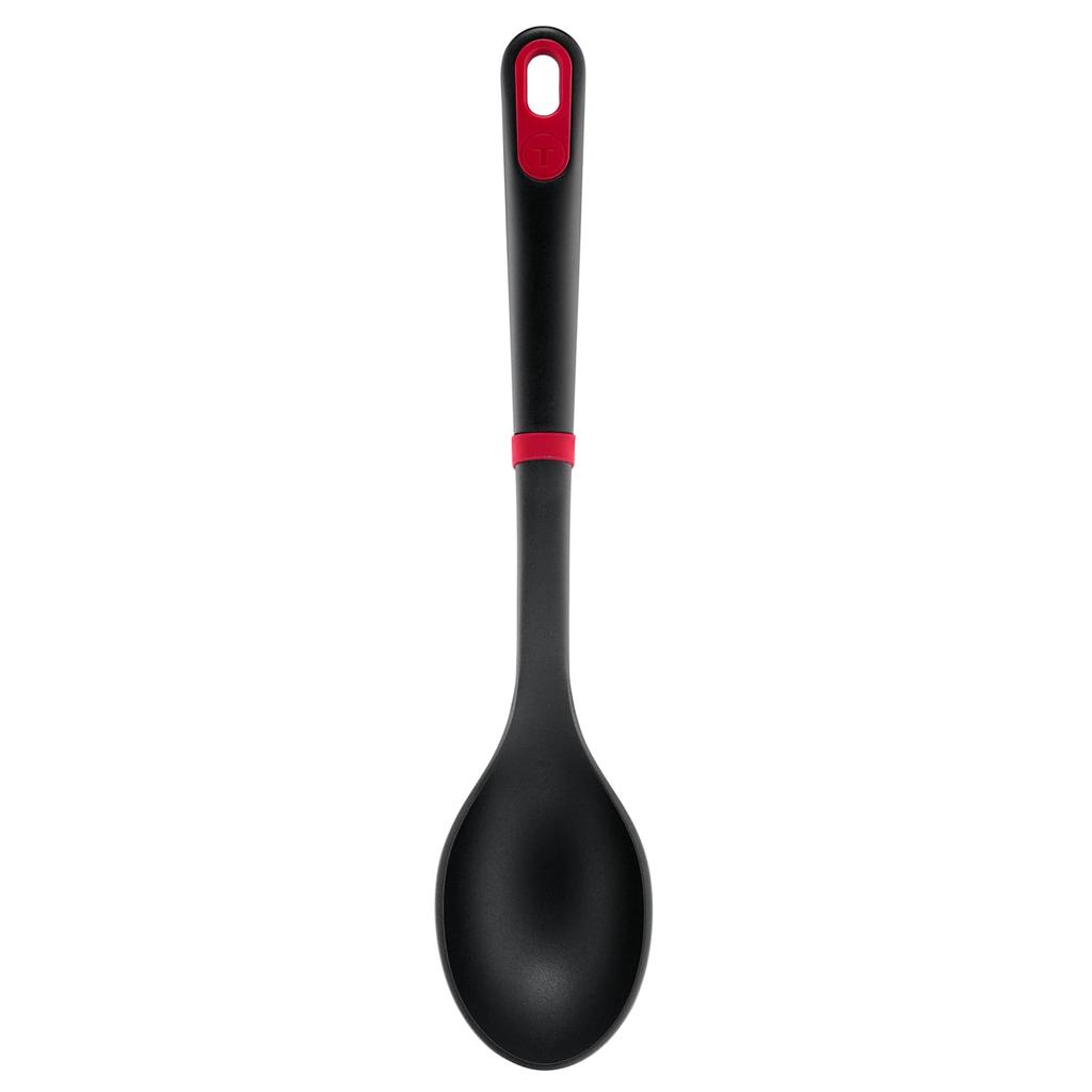 a cooking spoon with a stopper to prevent it from slipping off the edges of frying pans and and dishwasher T-fal Ingenio+ Spoon, K19301,