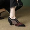 Fashion 2025 New Spring Autumn Retro Mature Women Pumps Office Ladies High-heeled Lace-Up Genuine Leather Suede Shoes Woman High Quality