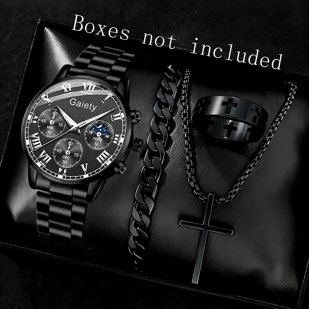 2/4PCS Men's Watch Set Business Fashion Roman Digital Scale Quartz Watch Jewelry Set Suitable for Daily Clothing Matching