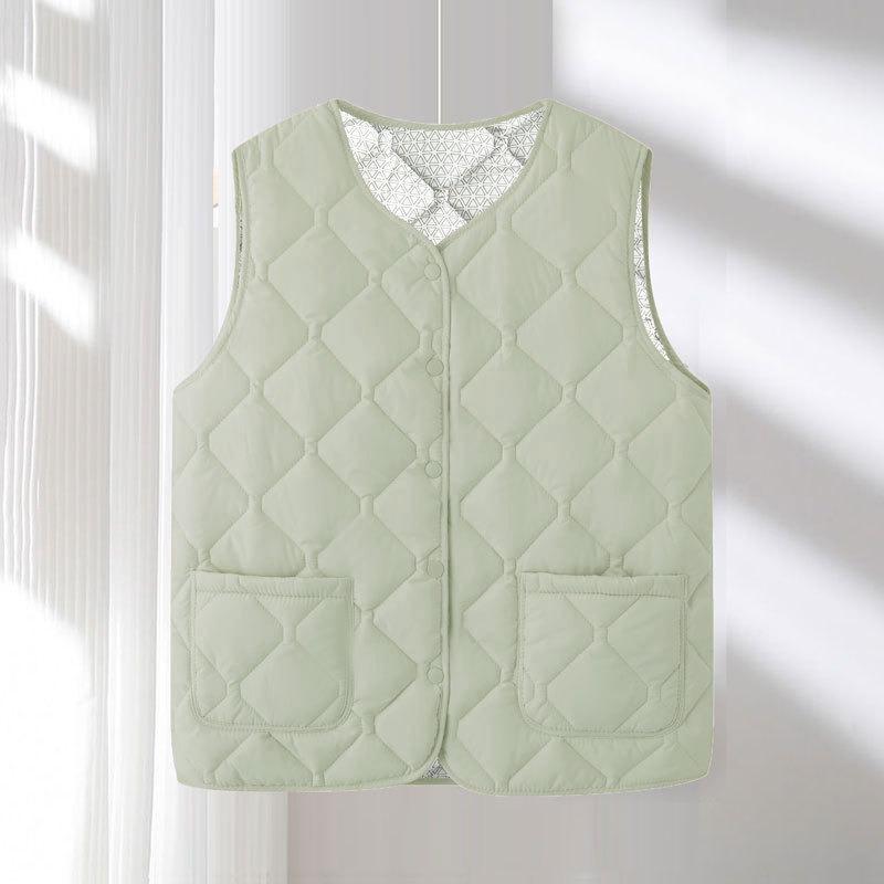 Autumn and winter vest women fleece thickened middle-aged and old mother short wear cotton-padded clothes, fragrant wind sleeveless thermal vest