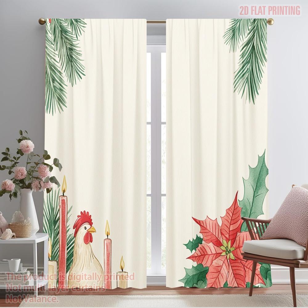 

2pcs,2D plane printing Print Curtains Christmas Candle Poinsettia Penguin Pine (2) Versatile Polyester (without rod) Outdoor 52.50×116.00 CM 2pcs