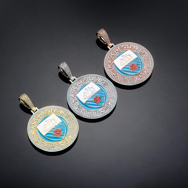 European & American Hip-Hop Football Club Badge Pendant with Colorful Drip Oil - Fan Commemorative Medal Necklace