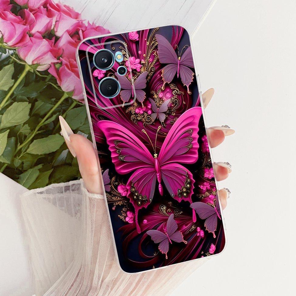 For Realme 9i 4G Case RMX3491 Transparent Cute Cat Fashion Butterfly Funny Painted Casing For Real me 9i 4G Cover
