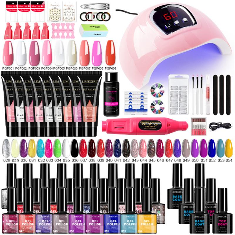 27 Colors Gel Polish Set, Nail Art Tools Kit with Builder Gel, Rhinestones, Stickers, Nail Tips, LED Lamp & Drill Machine