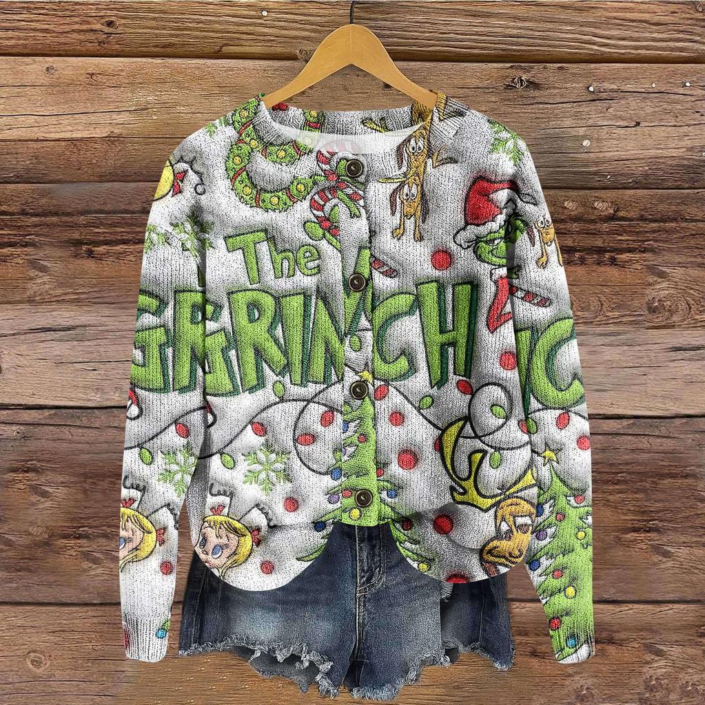 Women's Vintage Knit Button Print Cardigan Jacket