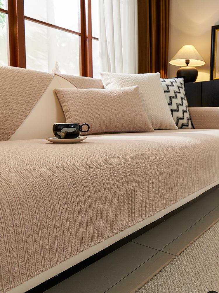 Four Seasons Universal Chenille Sofa Cover Sofa Pad Solid Color Striped Sofa Mat for Living Room Non-Slip L Shaped Couch Cushion