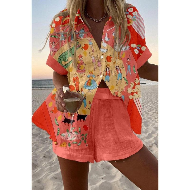 Popular Two-piece Set 1116 Summer Personality Bright Digital 1D Printing Women's Casual Suit