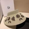 Fashionable Straw Visor Hat With Rhinestone Embroidery Foldable Sun Protection Beach Cap Versatile Shopping Summer Hat