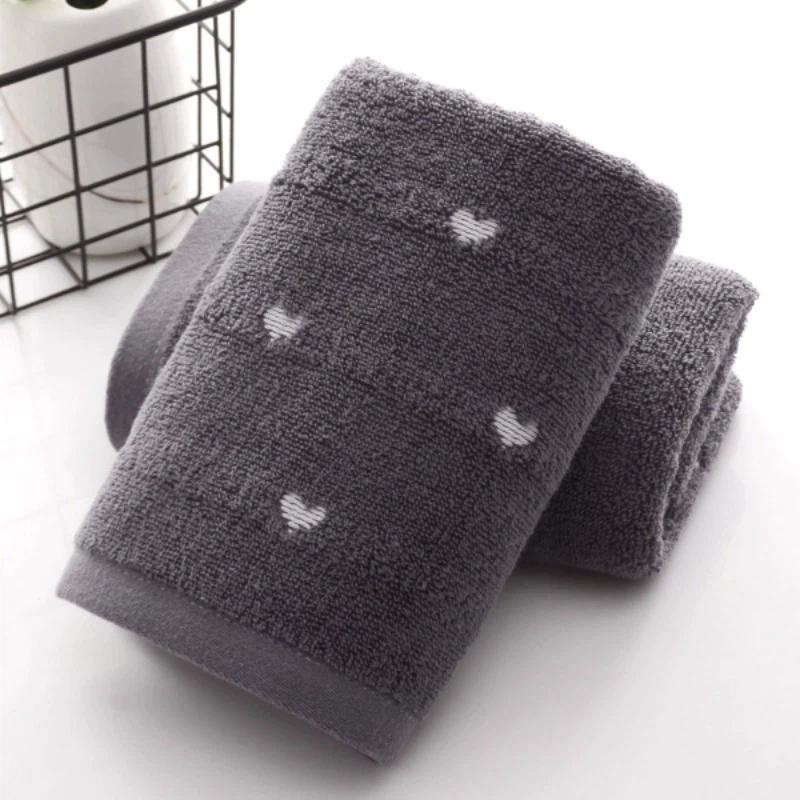 

Soft Absorbent Quick-Dry Cotton Face Towel with Heart Pattern - Household Bathroom Towel for Daily Washing 35x75cm серый