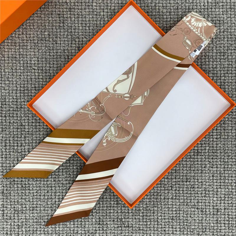 POBING Fashion Print 18m/m Twill Silk Scarves Women Luxury Brand Scarf Bag Ribbons Tie Head Scarf Small Long Skinny Scarf 86*5CM