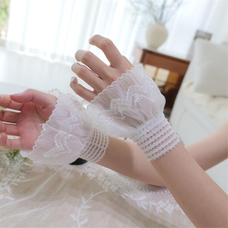 Lace Ruffle Cuff Sleeves for Bride Women Wrist Cuffs Detachable Faux Sleeves Sweater Elastic Cuffs Decorative Handwear