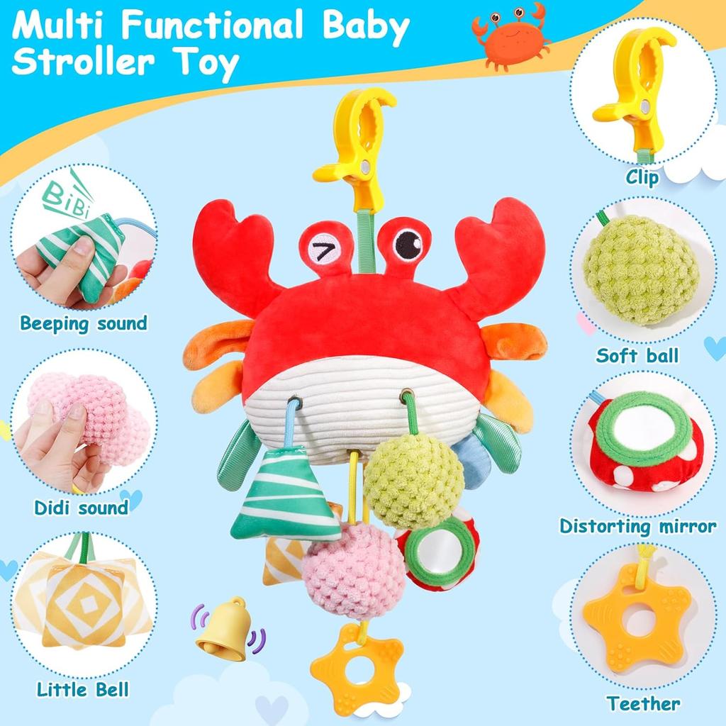 Non-Toxic Car Seat Stroller Toys For Babies 0-6 Months Crab Baby Infant Newborn Stroller Toys With Beep Mirror Small Bell Baby Teether