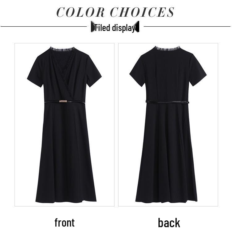 Hepburn-Inspired Slim-Fit Black Knee-Length Dress for Spring/Summer