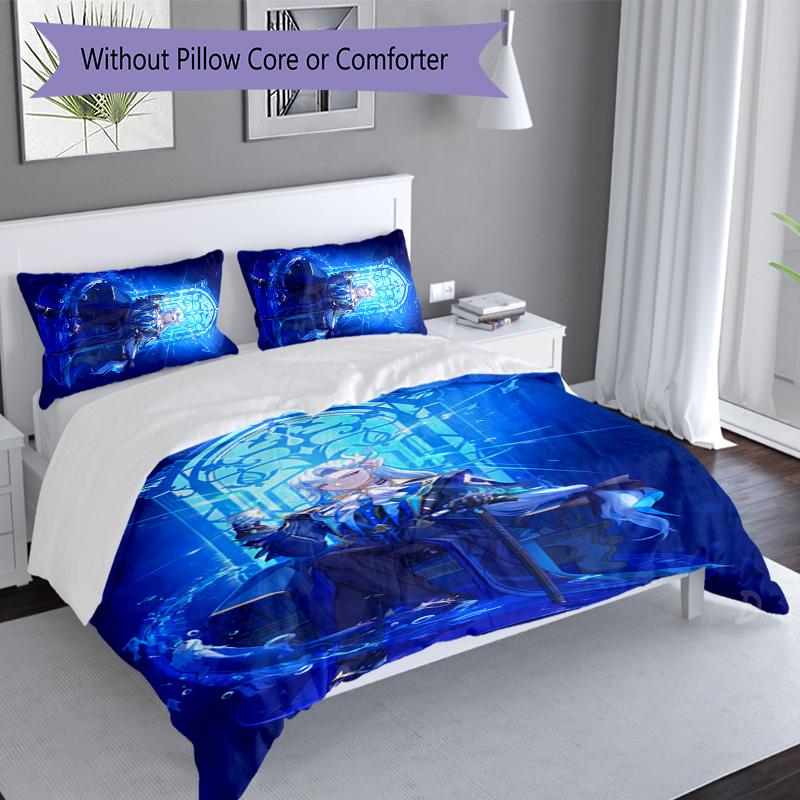 3pcs Genshin Impact Navelette pattern bedding set duvet cover set includes duvet cover &pillowcases, perfect all season bedroom decoration & gift