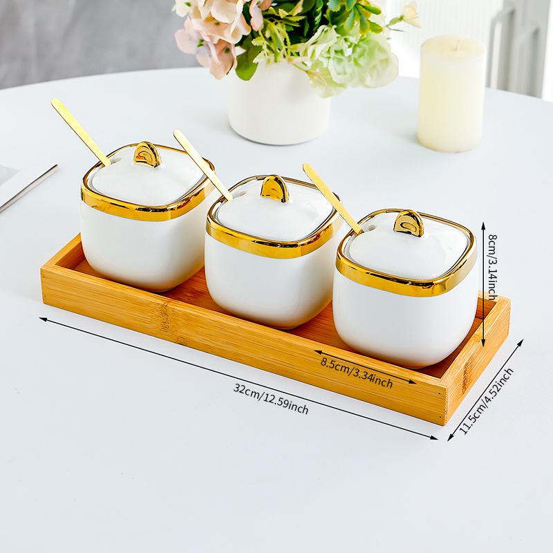Salt MSG seasoning jar seasoning box ceramic high-end kitchen supplies household chili oil jar combination set