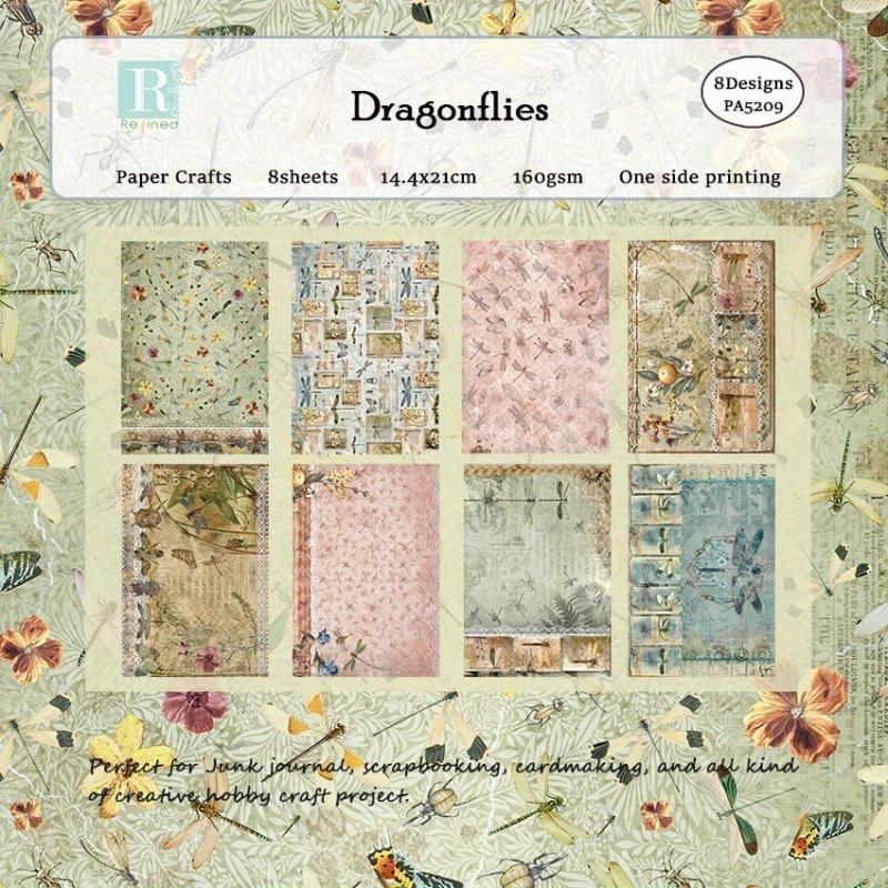 

Dragonflies Scrapbook Paper Pad Assorted Pattern Decoupage Cardstock Vintage DIY Decorative Cardmaking Supplies 8pcs Junk