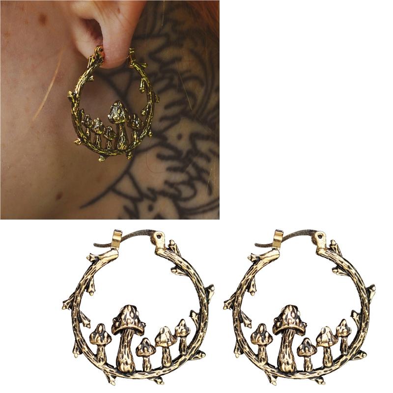 Pilz-Ohrringe für Damen Goldene Pilz-Hänge-Creolen Mädchenschmuck Geschenke Niedlicher Pilz C-förmiger Ohrring