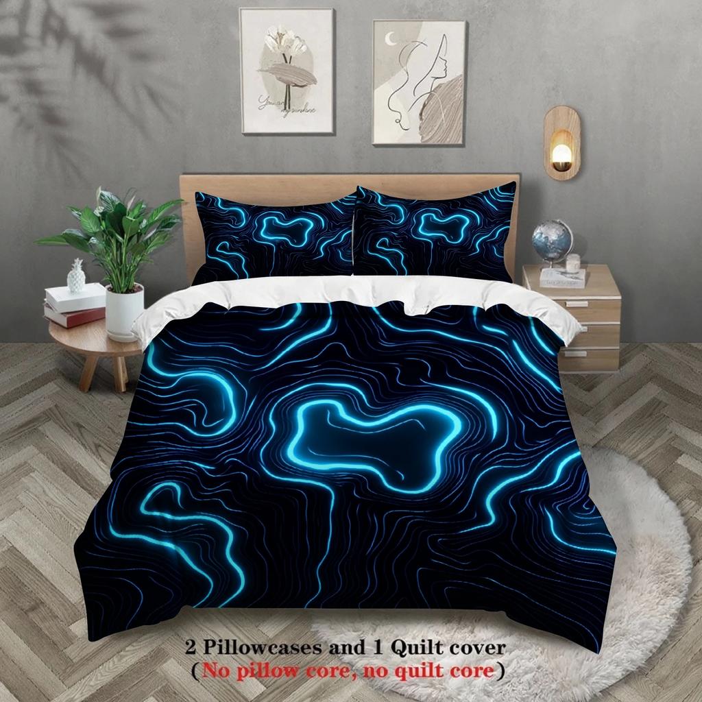 3Pcs Breathable Geometric Pattern Duvet Cover Set, All Season Machine Washable Bedding with Pillowcases Home Decor