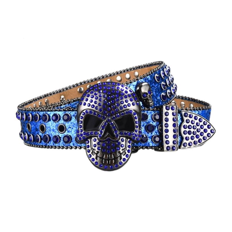 Women Rhinestones Belt for Jeans Skull Rivets Studded Waist Belt Blingbling Belt for Pants Cowboy Belt Waiststrap