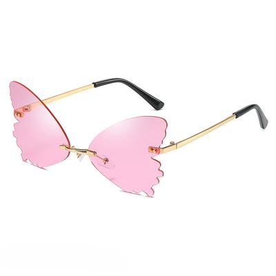 Vintage bezobroučkové sluneční brýle ve tvaru motýla Streetwear Dámské Luxusní Vtipné Růžové Sluneční Brýle Stínidla UV400 2026 Značkový Designér SG031