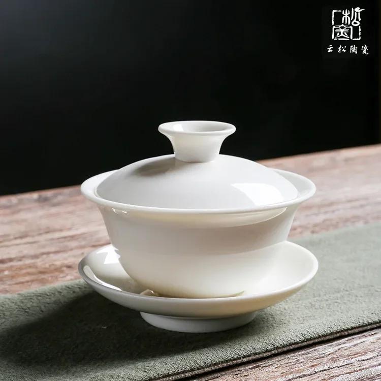 

Ceramic Whiteware Cover Bowl Three-Force Tea Bowl Jade Porcelain Cover Cup Large Kung Fu Tea Set Ceramic Gaiwan