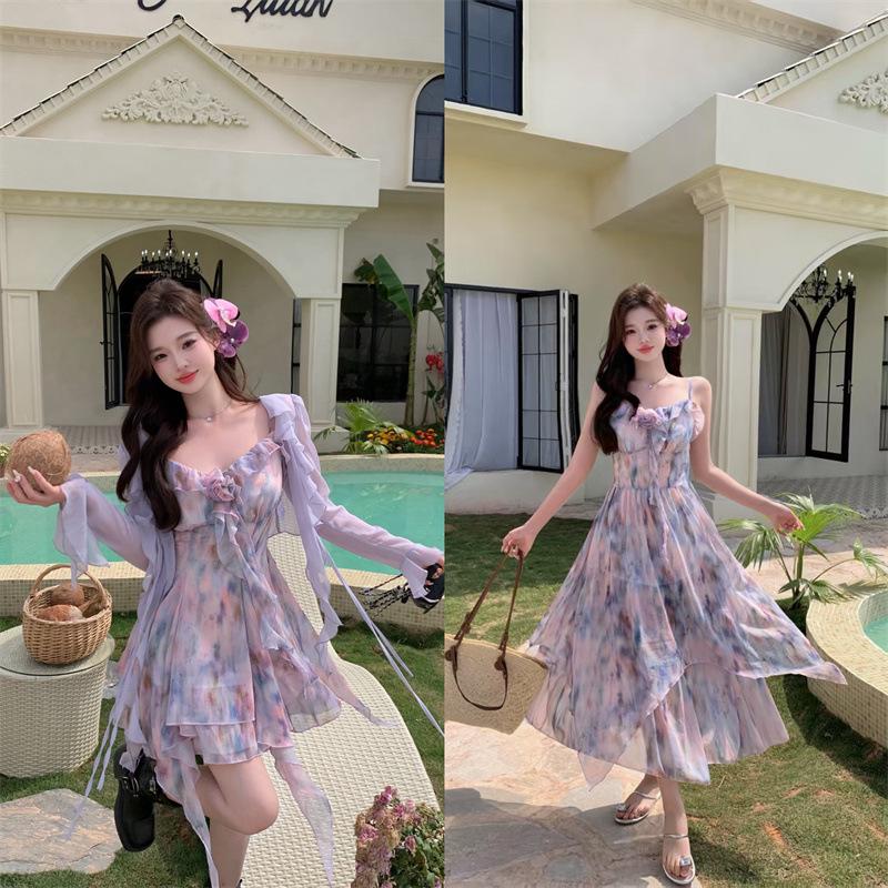 2025 Spring/Summer Plus Size Floral Chiffon Camisole Dress for Women